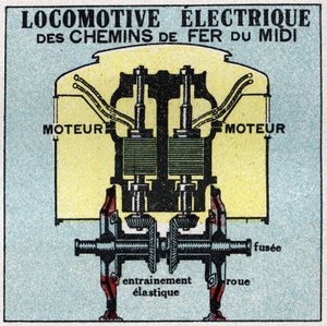 電気鉄道：南鉄道の電気機関車のエンジンの断面図。1925年の匿名のイラスト。個人蔵。 作： Anonymous Anonymous