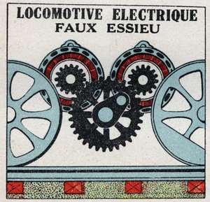 電気鉄道：電気機関車の偽装軸。1925年の匿名のイラスト。個人蔵。