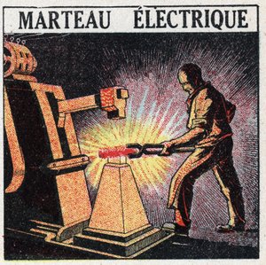 電動工具：電動ハンマー。1925年の匿名のイラスト。個人蔵。 作： Anonymous Anonymous