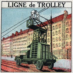 電気式トラム：トローリー線。1925年の匿名のイラスト。個人蔵。 作： Anonymous Anonymous