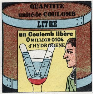 電気の単位。電気の量を測るクーロン。1925年の匿名のイラスト。個人蔵。 作： Anonymous Anonymous