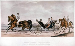 オーストリアのエリザベート（シシィ）とフランソワ・ヨーゼフ1世（1830～1916）が馬車に乗っているところ。19世紀のエングレーヴィング。個人蔵 作： Anonymous Anonymous