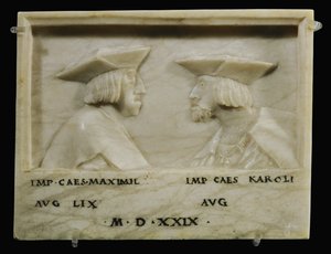 皇帝マクシミリアン1世と孫の皇帝カール5世...（アラバスター） 作： 匿名匿名