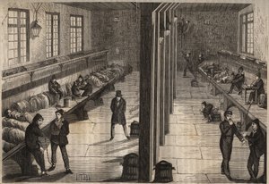 1840年12月28日、ロシュフォールのバッグンのサンジルの部屋での3人の囚人の逃亡。ピエール・ザッコーネ（1817-1895）の「Histoire des bagnes depuis leur création à nos jours」（1877年）に掲載されている版画（Colonia Penale - Penal colony）。個人蔵。 作： Anonymous Anonymous