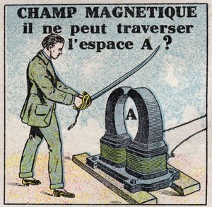 エーテル（素材）：磁界。彼は空間Aを越えることができないのか？1925年の匿名のイラスト。個人蔵。