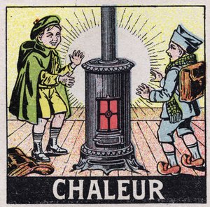 エーテル（素材）：ストーブの熱で暖められた2人の子供。1925年の匿名のイラスト。個人蔵。 作： Anonymous Anonymous