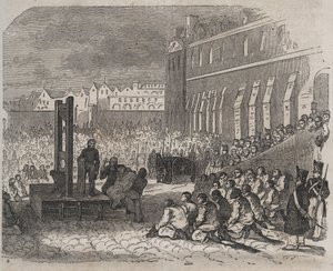 ジョセフ・ボルドレによるブレストのバーニュでの処刑。ピエール・ザッコーネ（1817-1895）の『Histoire des bagnes depuis leur création à nos jours』（1877年）に掲載されている版画（Colonia Penale - Penal colony）。プライベートコレクション 作： Anonymous Anonymous