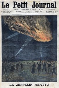第一次世界大戦1914-1918（第14次世界大戦-第18次世界大戦）。Sainte Menehould(サント・メネホール)付近でフランス軍に屋外で撃たれたドイツ軍のツェッペリン。1916年12月03日の「Le Petite Journal」にて。個人コレクション 作： Anonymous Anonymous