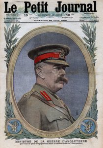 第一次世界大戦1914-1918（第14次世界大戦-第18次世界大戦）。イギリス陸軍大臣ホレイショ・ハーバート・キッチナー(1850-1916)の肖像。1916年6月25日、「Le Petite Journal」にて。個人蔵 作： Anonymous Anonymous