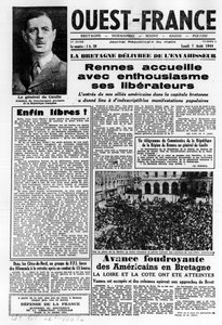1944年8月7日の西フランス創刊号：西フランスのラララ解放とドゴール将軍-写真、B.N. 作： Anonymous Anonymous