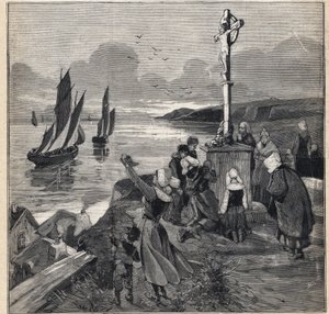 アイスランドでの釣り：ブルターニュを離れる漁師たち。1893年12月03日の「Le Petit Parisien」に掲載されたエングレーヴィング。 作： Anonymous Anonymous