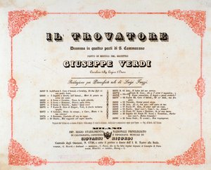 ジュゼッペ・ヴェルディのオペラ「イル・トロヴァトーレ」の扉絵 作： Anonymous Anonymous