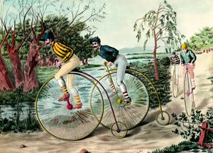 自転車の歴史：グランド・バイのレース。20世紀のエングレーヴィング。個人蔵 作： Anonymous Anonymous