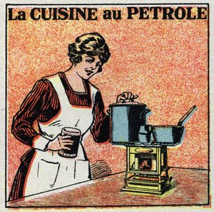 家庭の暖房：オイルを使ったキッチン。1925年の匿名のイラスト。個人蔵。 作： Anonymous Anonymous