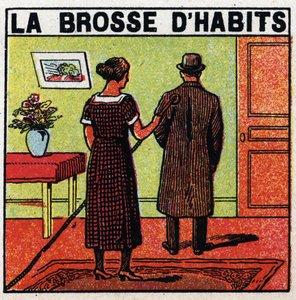 家庭での電気の使い方：洋服ブラシ。1925年の匿名のイラスト。個人蔵。 作： Anonymous Anonymous
