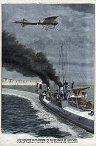 Hubert Latham（1883-1912）、フランスの飛行家、単葉機「アントワネット」でサンガットを出発し、飛行機での海峡横断を試みる（7月19日）。 作： Anonymous Anonymous