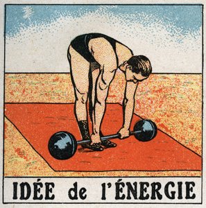 エネルギーのイデー：重りを持ち上げるアスリート。1925年の匿名のイラスト。個人蔵。 作： Anonymous Anonymous