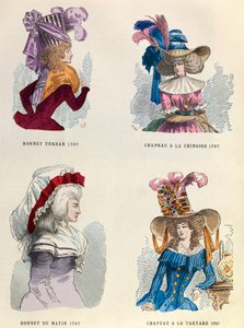 1787年 ターバン・ハット、モーニング・ハット、チャイニーズ・ハット、タルタル・ハット - 個人蔵 作： Anonymous Anonymous