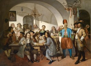 "Old Vienna Coffee House Scene" Anonymous painting circa 1900 Dim 63x100 cm Private Collection 作： Anonymous Anonymous