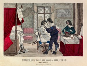 17世紀、フランス国王ルイ13世の治世下にあったパリの理髪店の内部 - Interior of a barber