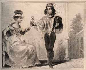 ヴァロワ家のジョン2世、アランコン公爵（1409-1476）とマリー・ド・フェイエル（Marie de Fayel）。1859年に出版された「Le Monde」に掲載された版画。M. E. de Lostalot-Bachoue (Lostalot Bachoue)による「最も遠い時代から現代までの全民族の歴史」。個人蔵。 作： Anonymous Anonymous