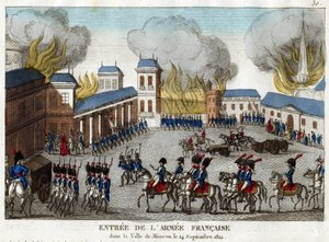 1812年9月14日、ナポレオン1世の軍隊によるモスクワの占領 - 大軍がモスクワの街に入る - 匿名 - 1812年 - エッチング、水彩 - 23,4x28,6 - 個人蔵
