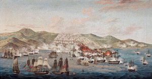 1816年8月27日に行われたアルジェ（アルジェリア）への砲撃は、エドワード・ペリュー卿（1757-1833）が命じた懲罰的行動で、アルジェリア人に捕らえられた英国領事と1000人以上のキリスト教徒の奴隷、元船員を解放するために行われた - The Bat 作： Anonymous Anonymous