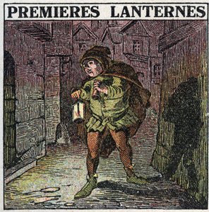 光源: 中世初期の最初のランタン。1925年の匿名のイラスト。個人蔵。 作： Anonymous Anonymous