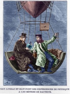 Louis-Joseph Gay-Lussac（ルイ・ジョセフ・ゲイ・リュサック）とBiot（ビオ）が4,000メートルの高地で物理学実験を行う-「Album de la Science; illustrious scientists; Great discoveries」1896年に掲載。 作： Anonymous Anonymous