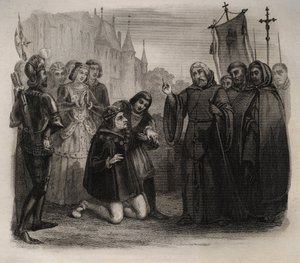 フランソワ・ド・ポウル（1416-1507）に銃殺を求めるルイ11世（1423-1483） 1846年の「聖人の生涯」のエングレーヴィング。個人蔵。