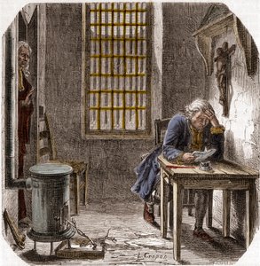 神殿で遺言を読むルイ16世（1754-93） 1792年 - 1792年12月25日に神殿の塔で遺言を読むルイ16世 - アルフォンス・ド・ラマルティーヌ（1790-1869）による「ジロンダンの歴史」のエングレーヴィング 1865-1866年 - 個人蔵 作： Anonymous Anonymous