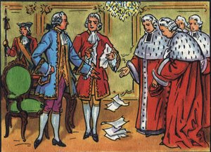 フランス国王ルイ15世（1710-1774）が議会の裁定を崩す。Collection des souverains et chefs d