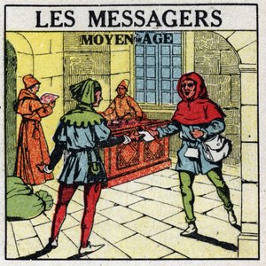 メールのこと中世のメッセンジャーたち。1925年の匿名のイラスト。個人蔵。 作： Anonymous Anonymous