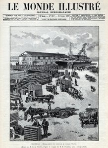 海上貿易：マルセイユ港にエジプトからウズラが到着したことを吠える。新聞。1892年の "Le monde illustree "に掲載されたエングレーヴィング。個人蔵。 作： Anonymous Anonymous
