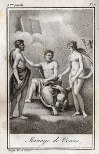火星と金星の結婚。シャルル・アルバート・ドゥムスティエ（1760-1801）の『Lettres a Emilie sur la mythologie』に掲載された1819年のエングレーヴィング。個人蔵。 作： Anonymous Anonymous