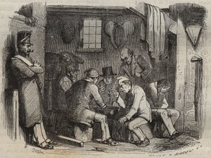 19世紀のロシュフォールのバッグンでのフォルキャットの食事。ピエール・ザッコーネ（1817-1895）の「Histoire des bagnes depuis leur création à nos jours」（1877年）に掲載されたエングレーヴィング（Colonia Penale - Penal colony）。個人蔵。 作： Anonymous Anonymous