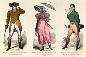 皇帝ナポレオン1世時代の1810年から1812年にかけてのパリでの男女の衣装（個人蔵