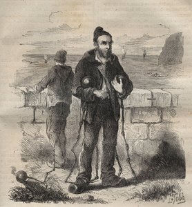 19世紀、トゥーロンのバッグンに収容されていた軍人。ピエール・ザッコーネ（1817-1895）の「Histoire des bagnes depuis leur création à nos jours」（1877年）に掲載されている版画（Colonia Penale - Penal colony）。個人蔵。 作： Anonymous Anonymous
