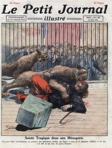 雑感： メナジェリーでのショー中の事故、雌ライオンがテイマーに重傷を負わせる。イラストは1921年5月15日付「Le petit journal」より引用 Collection privee 作： Anonymous Anonymous