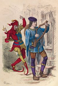 Musicien et fou dansant à Paris au 14th century - 14世紀パリの音楽家と踊る愚か者 - 個人蔵