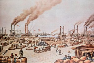 ニューオリンズ・ハーバー・ワーフ（アメリカ）。綿の積み込み。1876.個人蔵。 作： Anonymous Anonymous