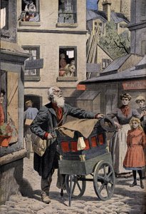 Old metiers: パリの街角での野蛮なオルガン奏者。2008年4月26日付「Petity Journal」紙の見出しに掲載されたエングレーヴィング。個人蔵。 作： Anonymous Anonymous