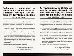 "占領地における食品および汎用品の販売・購入に関する条例」-フランス語・ドイツ語対訳ポスター 作： Anonymous Anonymous