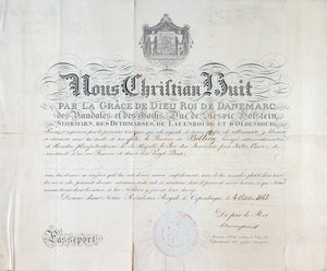デンマーク王クリスチャン8世のパスポートは1845年のもの。 作： Anonymous Anonymous