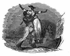 海賊チャールズ・ギブスがオランダ人女性を船から連れ出す（19世紀初頭）。1837年に出版された "The pirate own book "のエングレーヴィング。 作： Anonymous Anonymous