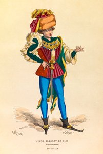 1480年のパリの若いエレガントな女性の肖像と衣装、エングレーヴィング - 個人蔵 作： Anonymous Anonymous