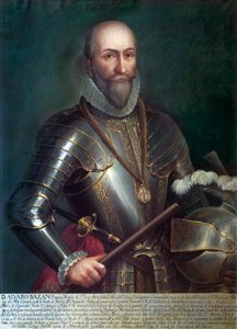 初代サンタ クルス侯爵 (1526-1588)、スペインの提督兼航海士、アルバロ デ バザン イ グスマンの肖像画。 匿名の絵画、キャンバスに油彩。