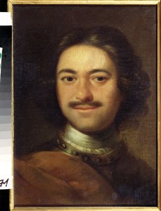 皇帝ピョートル 1 世 (1672-1725) の肖像 (皇帝ピョートル 1 世の肖像)。 匿名の絵。 キャンバスに油彩、48.5 x 37 cm、18 世紀初頭。 古典主義。 国立中央海軍博物館、サンクトペテルブルク。 作： Anonymous Anonymous