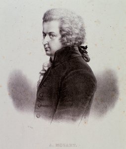 オーストリアの作曲家ヴォルフガング・アマデウス・モーツァルト（1756-1791）の肖像 エングレーヴィング。19世紀ミラノの個人コレクション 作： Anonymous Anonymous