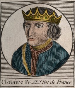 717年から719年までアウストラシアのフランク族の王であったクロタール（Clothaire）4世（約685～719年）の肖像 - フランク族の王クロタール4世（またはクロタール） - シャルル・コンスタント・ル・テリエ（Charles Constant Le Tellier）の「フランス史に関する教本」（1821年）からの彫刻作品 作： Anonymous Anonymous